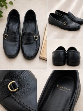 Cole Haan Black Leather Gold Buckle Italian Loafers Men’s 8D